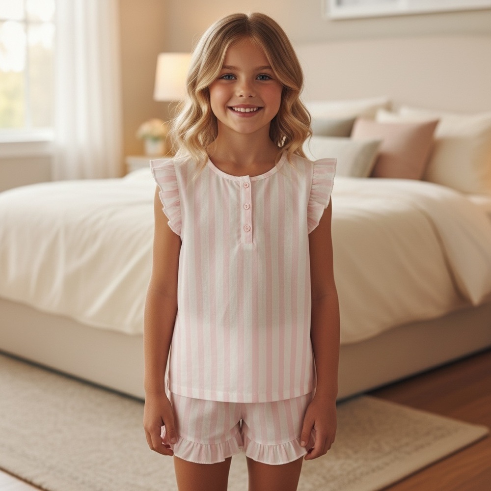 NWOT J Crew Crewcuts‎ Girls Striped Kids Ruffle Trim Pajama Set Preppy Summer